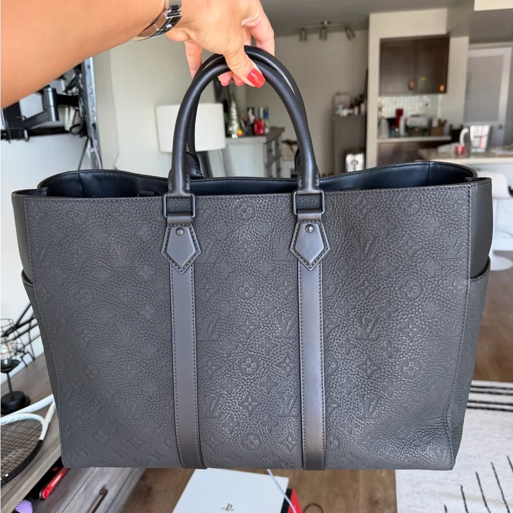 Louis Vuitton Black Embossed Leather Briefcase Tote